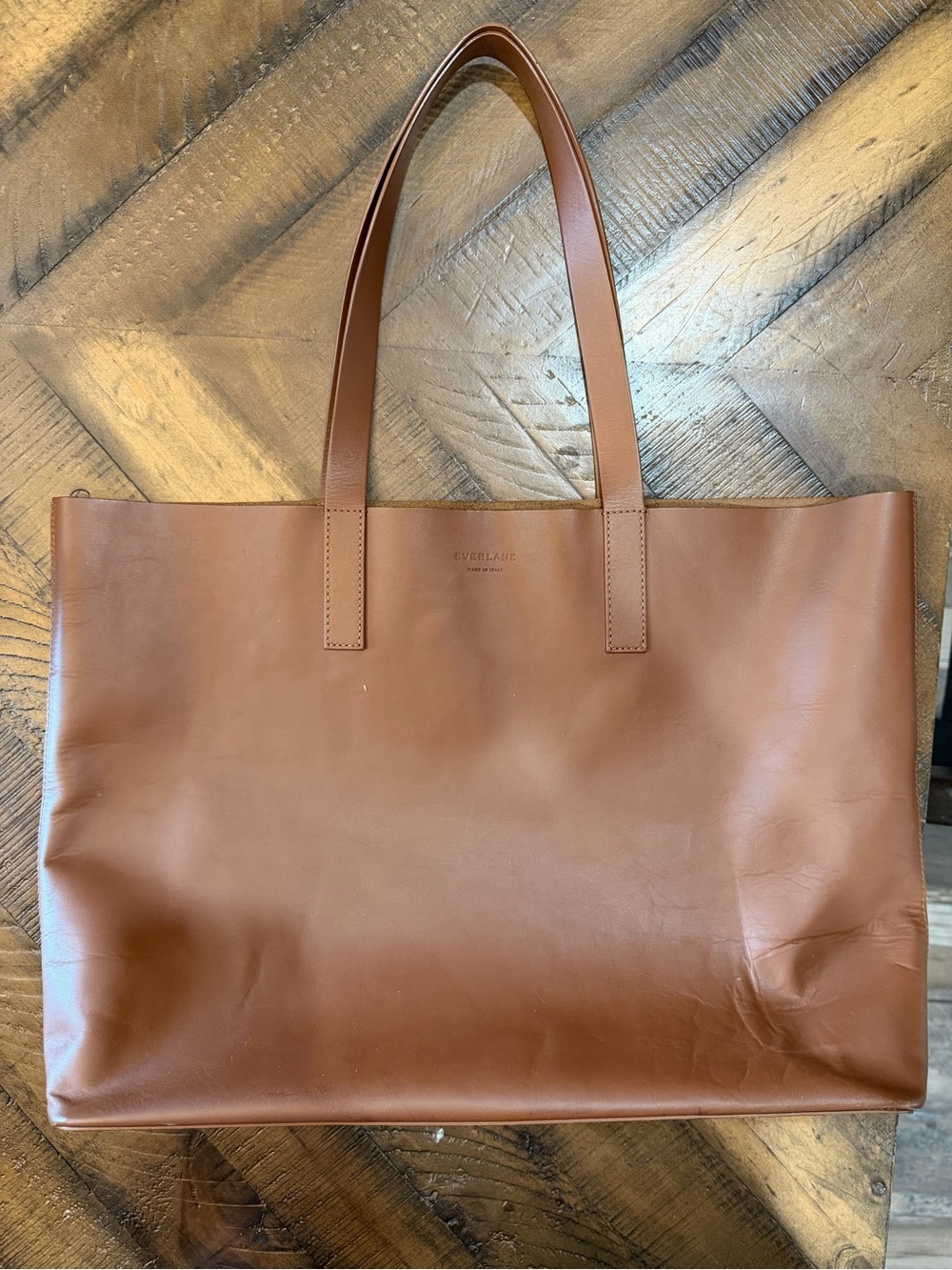Everlane Smooth Leather Tote in Cognac Brown